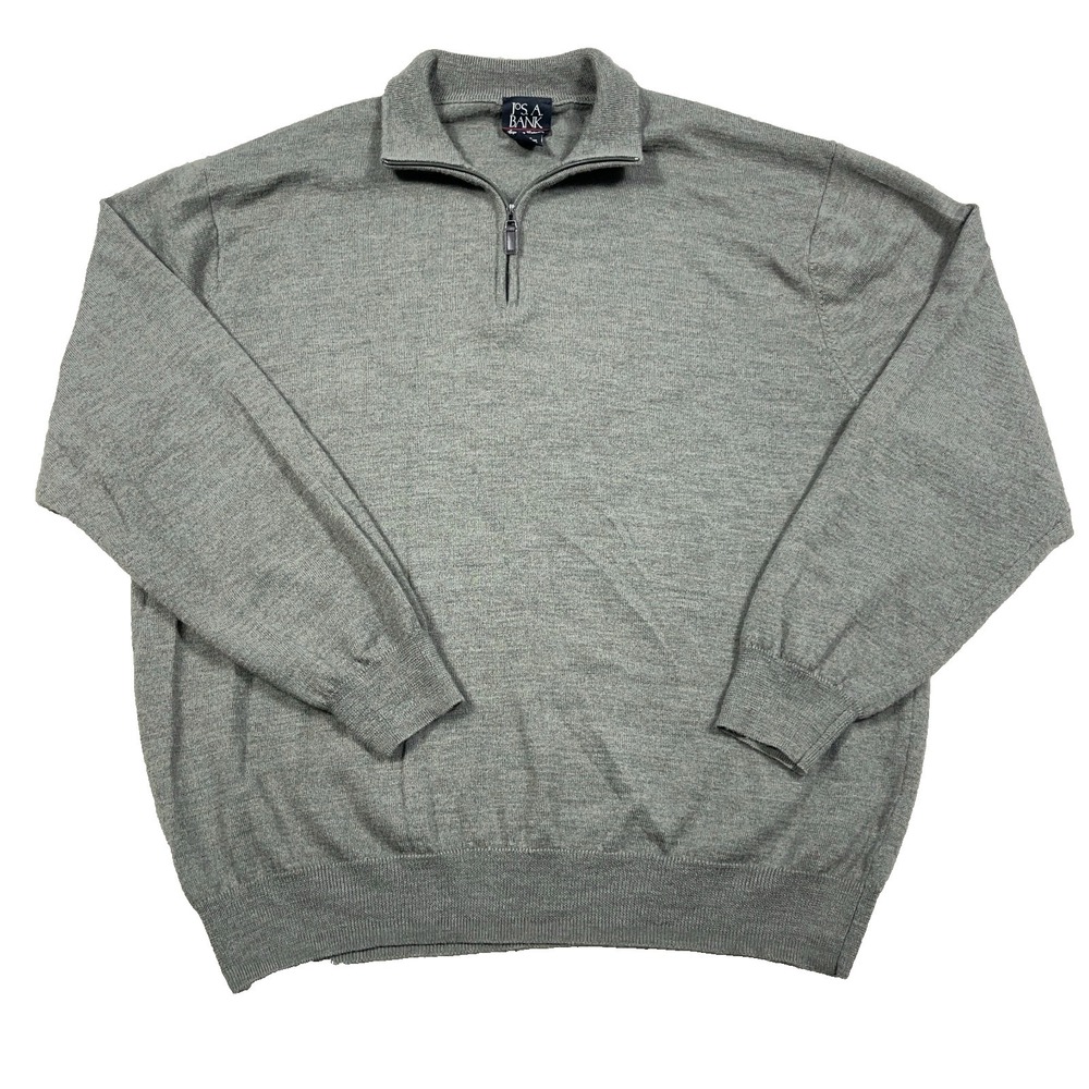 Jos A Bank Sweater Men XXL 2XL Olive Green Merino Wool Pullover Quarter 1/4 Zip